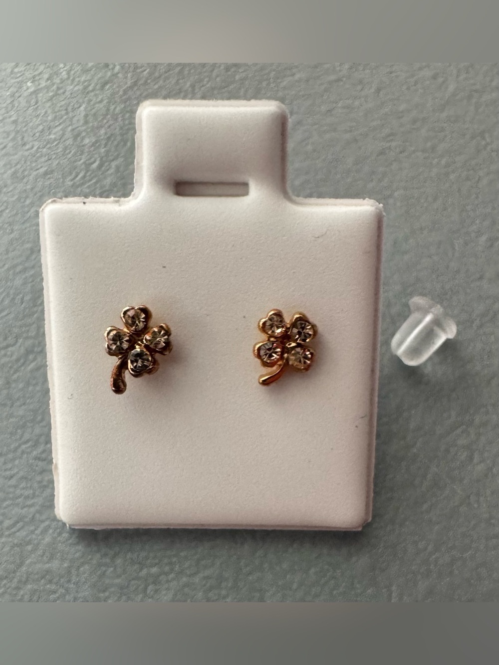 Gold plated S925 Clover mini Stud Earrings with Crystal Accents